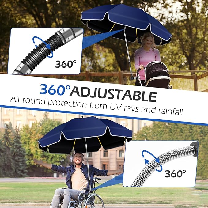 2PACK 48.8 inch Large Beach Umbrella with Clamp Sun Shade for Beach Chair,360°Adjustable UV Protection Golf Umbrella with Clip for Outdoor Stroller Wheelchair Camping Chair