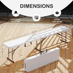 6 Foot Folding Bench, Portable Plastic Folding Bench Seat, Foldable Seat for Indoor Outdoor Picnic Camping Dining, Soccer Garden Multipurpose Entertaining Activities, White
