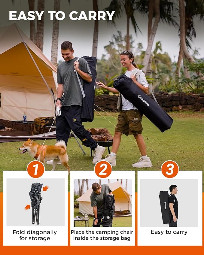 KingCamp Oversized Camping Folding Chair, Heavy Duty 450 LBS with Lumbar Support, Padded seat with Cup Holder&Cooler Bag, Ideal for Camp, Fishing, Sports Event, Backyard, Patio, Lawn (Lava Grey)