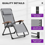 PURPLE LEAF Oversized Outdoor Reclining Chair Patio Zero Gravity Chaise Lounge Folding Chair with Removable Cushion Adjustable Headrest for Lawn Camping Beach Pool Grey