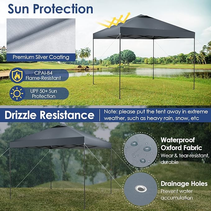 Tangkula 10x10 Ft Pop Up Canopy, Easy Set-up Instant Tent with Center Lock, Carry Bag, Rotatable Feet, 8 Stakes, 4 Ropes, Outdoor Canopy Tent for Beach, Camp, Patio, Market (Blue)