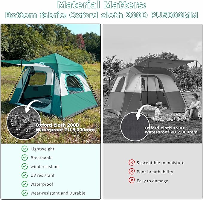 Hewolf Instant Tent for 4-6 Person Camping, Waterproof Easy Pop Up Tent Sets Up in 60 Seconds for Family Outdoor Hiking & Backpacking with Carry Bag