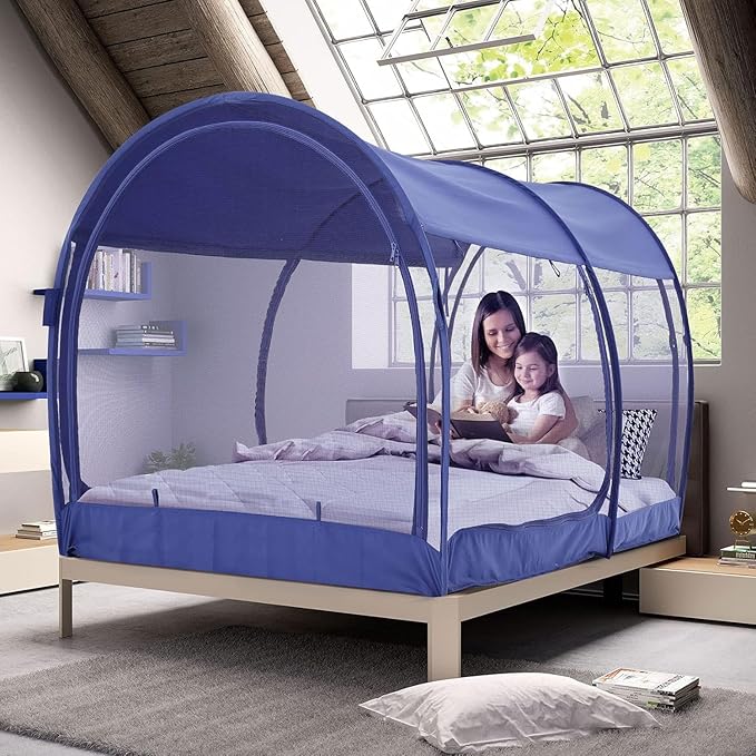 Alvantor® Mosquito Net Bed Canopy Tents Dream Privacy Space Twin Size Sleeping Tents Indoor Pop Up Portable Frame Breathable Cottage Blue (Mattress Not Included)