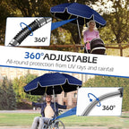 48.8 inch Beach Umbrella with Clamp Sun Shade for Beach Chair, 360°Adjustable UV Protection Golf Umbrella with Clip for Outdoor Stroller Wheelchair Camping Chair（ink blue）