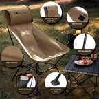 MOON LENCE Oversized High Back Camping Chair for Adults, Height Adjustable Folding Chair with 400 lbs Capacity, Hidden Pillow Pocket and Wide Seat for Camping, Base Camp, Fishing, Overlanding, Khaki
