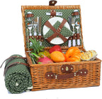 Picnic Basket for 4 Persons with Waterproof Picnic Blanket and Insulated Cooler, Large Wicker Picnic Basket for Camping, Outdoors, Valentine's Day, Christmas, Birthday, Wedding Gift