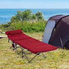 Goplus Camping Cot, Folding Camping Cot with Mattress, Pillow, Carry Bag, Storage Pocket, Camping Bed Military Cot for Home Office Nap Hiking, Heavy-Duty Portable Sleeping Cot for Adults Kids (Wine)