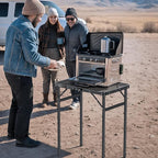 Folding Camping Table, 22" x 15" Picnic Table with 3 Adjustable Height Max 27.5", Matte Black Aluminum Folding Table with Handle for Party, Dining, Garden, Patio, Market (2-Fold Mesh Tabletop)