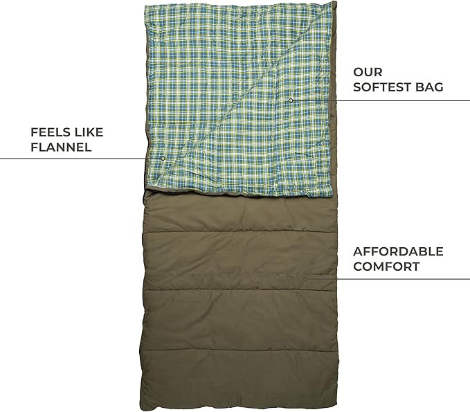 Teton Evergreen Sleeping Bag for Adults – Warm & Cozy All-Season Camping Sleeping Bag with Spacious Fit for Cold Weather or Mild Nights