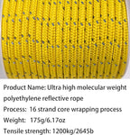Dyneema Reflective Rope -2mm 400kg Fracture Strain - Suitable for Tents, Kite Surfing, and Other 65 feet (Yellow, 4mm)