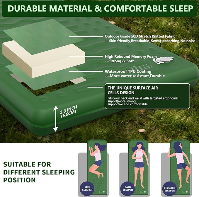 HiiPeak Memory Sleeping Pad, Compact Thick Foam Sleeping Mats with Pillow, 9.5 R-Value Insulated Camping Mattress Pad, Easy Inflate & Deflate, Inflatable Sleep Mat for Backpacking Hiking Car Tent