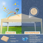 COBIZI 10x10 Pop Up Canopy Tent Without Sidewall, UPF 50+ Waterproof Outdoor Canopy, Instant Tent Portable Canopies Gazebo for Commercial Sun Shade Party Backyard with 4 Sandbags(Khaki)