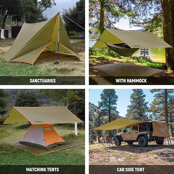 Waterproof Camping Tarp 10 x 10ft Survival Tent Backpacking Portable Tarp Multifunctional Anti-UV Shelter for Outdoor (Mud Green)