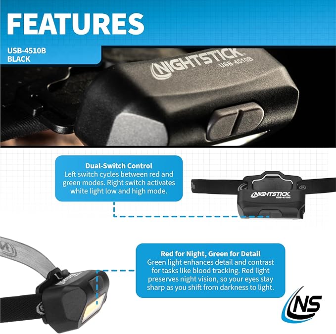 Nightstick USB-4510B Multi-Flood USB Headlamp w/Brim Clip & Black Strap - LiPo - Black