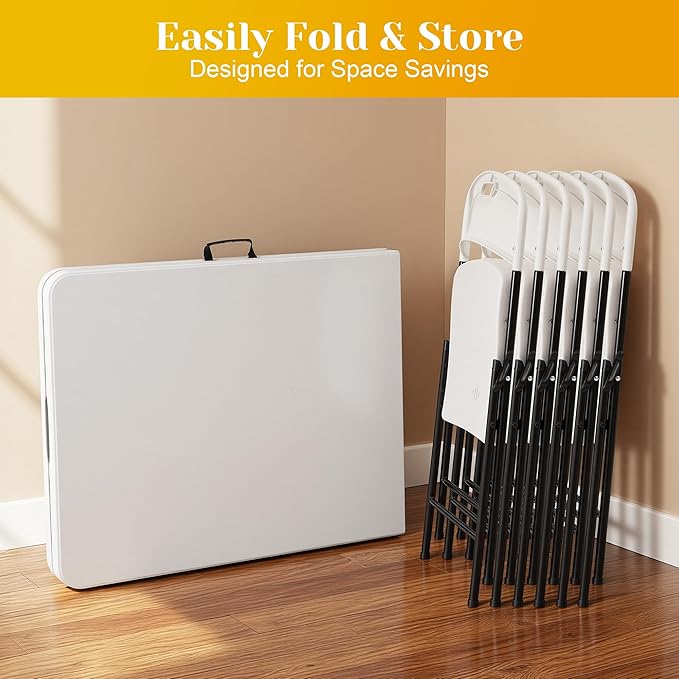 70.5" Foldable Outdoor Dining Set with 6 Fully assembled Dining Chairs for Easy Storage, Portable Patio Table and Chairs Set for Camping Picnic, Heavy Duty Patio Table Set for Garden Yard.