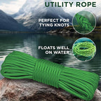 TECEUM Rope – 150 Feet x 1/4 Inch (7mm) – Green – Strong All-Purpose Utility Rope – Camping, Crafting, Flag Pole, Indoor & Outdoor – Polypropylene Nylon Poly Lightweight Diamond Braided Cord