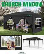 10x20 Pop Up Canopy with 6 Removable Sidewalls, 2 Central Lock Easy Set-up Outdoor Party Tent with Top Vent, Commercial Tent, Hand Bag x1, Sandbags x4, Stakes x8, Ropes x4 (Black, 10 * 20)