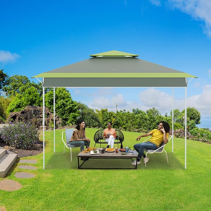 ECOTOUGE 11×11 Canopy Tent Instant Shelter Canopy with Carrying Roller Bag, Outdoor Party Gazebo with Waterproof and UV Resistant for Parties, Camping, Picnic, Grey-Green