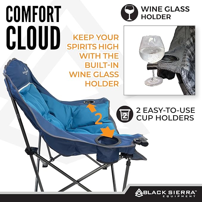 Black Sierra Oversized Camping Chair for Adults – 400 lb Heavy Duty Folding Chair with Cup Holders & Carry Bag
