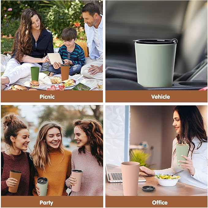 4 Pack Plastic Travel Coffee Mug Set, 20 oz Spill Proof Drinking Cups with Lids, Pobtable to Go Camping Coffee Tumbler Reusable Coffee Mugs with Lids, Dishwasher & Microwave Safe