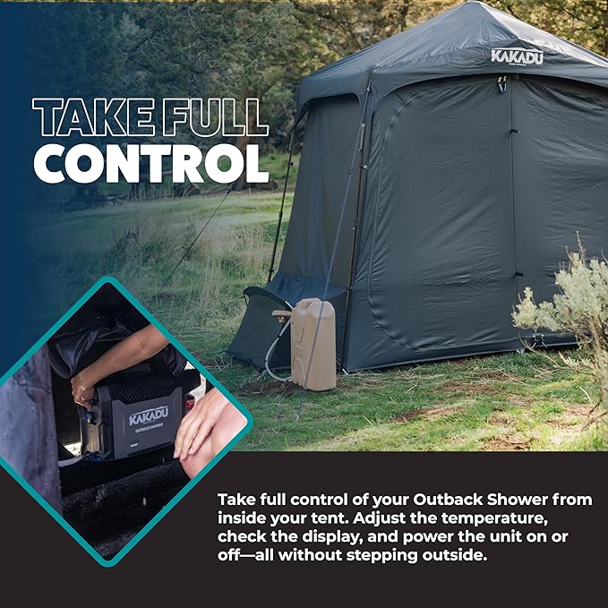 Kakadu Outback Shower Tent Deluxe, Triple Room Portable Privacy Shelter, Outdoor Camping Toilet Tent, Changing Room, Sturdy, Easy Setup - with LED Light, Carry Bag, Towel Rod