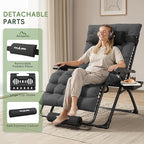 Amopatio Zero Gravity Chair with Removable Cushion & Tray, XL 29In Patio Folding Reclining Lounge Chair with Footrest & Headrest for Indoor and Outdoor, Support 500lbs, Grey&Black