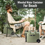 7.4 Gallon Water Jug with Wheels & Folding Handle, Rolling Wheel Water Storage Tank for Hiking Camping, Portable