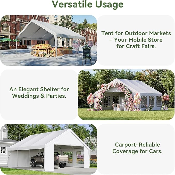 Aoxun 20x20 Party Tent Canopy for Weddings Waterproof Event Tent with Removable Sidewalls &Roll-up Door, Heavy-Duty Steel Frame for Outdoor Weddings, BBQ, Birthday Parties, & Camping,White