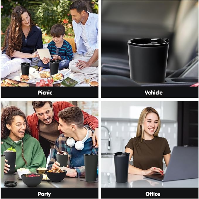 4 Pack Plastic Travel Coffee Mug Set, 20 oz Spill Proof Drinking Cups with Lids, Pobtable to Go Camping Coffee Tumbler Reusable Coffee Mugs with Lids, Dishwasher & Microwave Safe