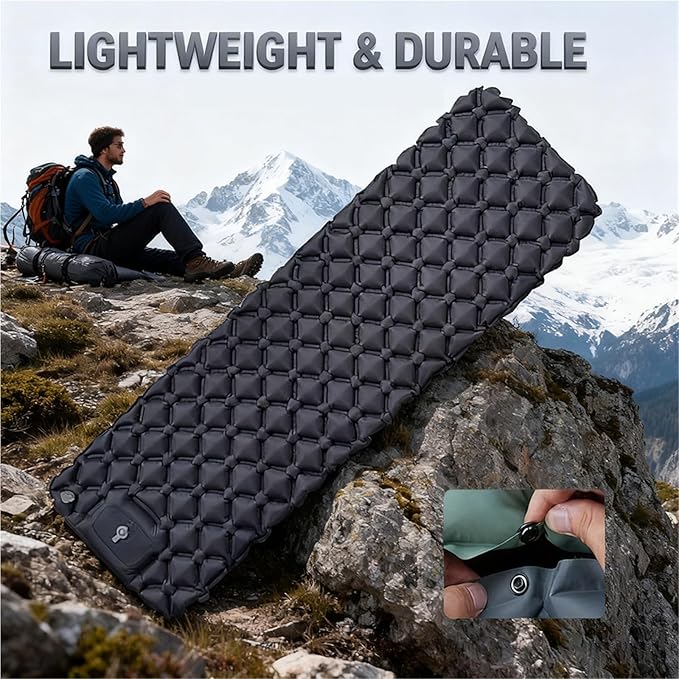 Ultralight Inflatable Camping Mat - No-Pillow Air Cushion, Compact Sleeping Pad for Tent Picnic Backpacking Hiking(Gray)