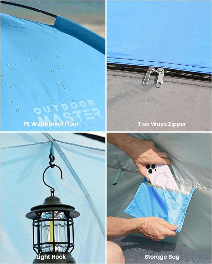 OutdoorMaster Beach Tent for 3/4/6/8 Person - Easy Setup Sun Shade Shelter, Portable Beach Shade Sun Canopy with UPF 50+ UV Protection, Removable Skylight Family Size