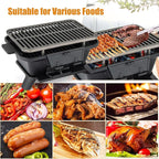 HAPPYGRILL Cast Iron Charcoal Grill, Portable Hibachi Grill w/Air Regulating Door & Fire Gate, Grate Lifter, Double-sided Japanese Stove for Outdoor Camping Backyard Barbecue Party