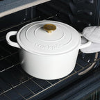 Crock-Pot Artisan 7-Quart Round Dutch Oven – Matte Linen White with Gold Knob, Enameled Cast Iron Cookware