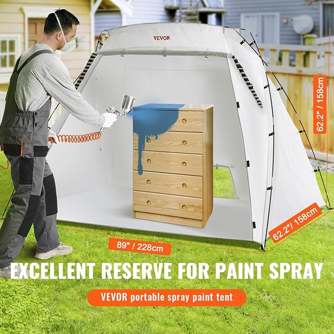 VEVOR Portable Paint Booth, Larger Spray Tent with Built-in Floor & Mesh Screen Windproof Hooks for Furniture DIY Hobby Tool, 7.5x5.2x5.2ft Spray Paint Shelter