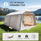 ABORON 2/6/8/10/12 Person Inflatable Camping Tent, Easy Setup Blow Up Tent with Hand Pump, PU3000mm Waterproof & Breathable 4 Season Glamping Tent for Outdoor Camping