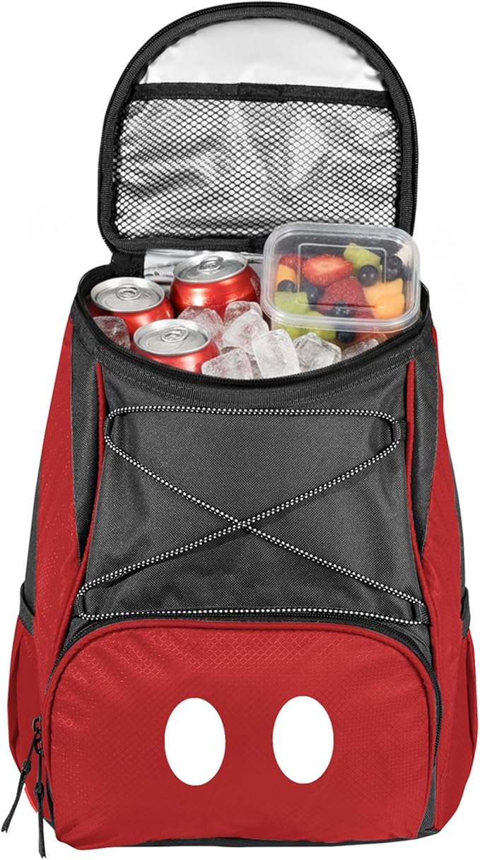 PICNIC TIME Disney Mickey Mouse Backpack Cooler, Insulated Soft Cooler Backpack, Waterproof Lunch Bag, Portable Hiking Backpack Ice Chest for Picnic, Beach, Camping & Travel, (Red with Gray Accents)