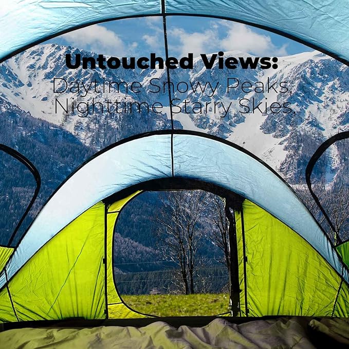 4 Person Easy Pop Up Tent, Automatic Setup, Waterproof, 2 Doors-Instant Family Tents for Camping, Hiking & Traveling, 9.5’X6.6’X52''