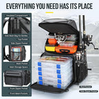 PLUSINNO Cooler Fishing Backpack with Rod Holders 45L Large Water-resistant Fishing Tackle bag Store Fishing Gear Fishing Gifts for Men Father, Sport Bags