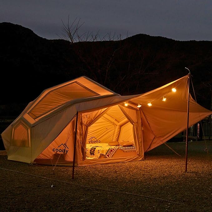 Coody Inflatable Canvas Camping Tents with Stove Jack – Premium Air Beam Family Glamping Tent, Breathable Cotton Canvas, Fast Setup Air Tent with Pump