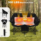 Heated Double Camping Chair,Dual Control Switches,Heated Camping Chair with 3 Heat Levels Heated Folding Chair Supports 550 lbs for Outdoor Sports Lawn Picnics