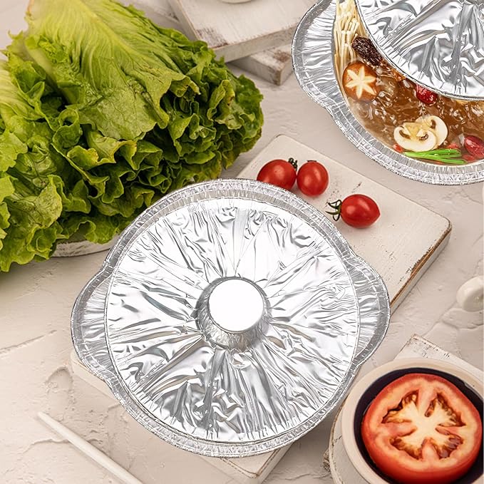 28 Pcs Disposable Aluminum Pot with Lid Round Foil Pans for Cooking, Baking, and Heating Food Container for Vacation, Camping, and Party Supplies (33.8 oz)