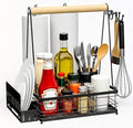 Grill Caddy with Plate Holder and 2Paper Towel Holder, Picnic BBQ Condiment Utensil Organizer Caddy for Outdoor Cooking, RV, Camping Essential, Camper Must Haves, Grilling Gifts for Men