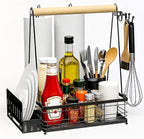 Grill Caddy with Plate Holder and 2Paper Towel Holder, Picnic BBQ Condiment Utensil Organizer Caddy for Outdoor Cooking, RV, Camping Essential, Camper Must Haves, Grilling Gifts for Men