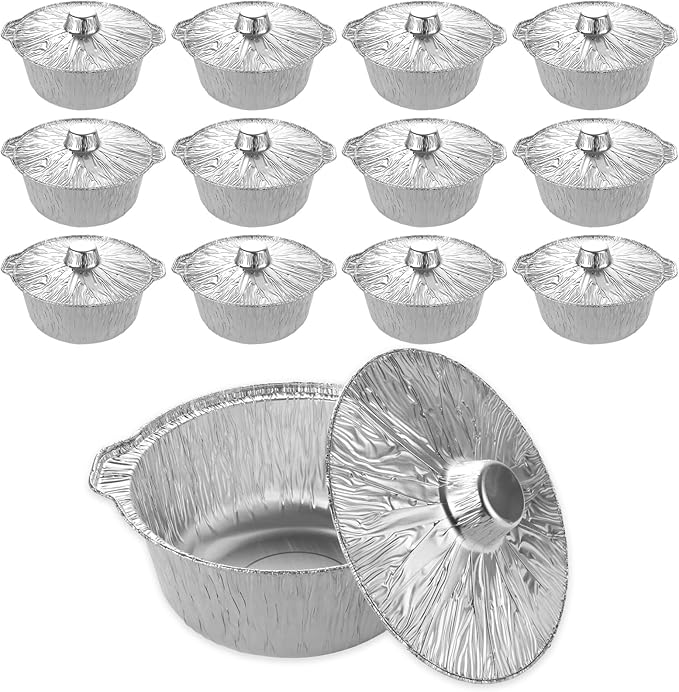 JMIATRY 12 Pack Disposable Aluminum Pot with Lid 120OZ Disposable Pots And Pans Round Aluminum Foil Dutch Oven Liners Disposable Cookware For Camping, Vacation Trip, Picnic, Restaurant (3.8QT)