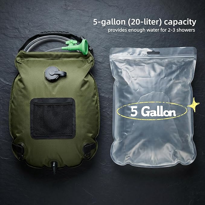 5-Gallon Solar Shower Bag with Real-Time Temp Display - Fast Heating in 20 Mins - Lightweight 0.99lbs Portable Camp Shower for Short Trips & Emergency Backup