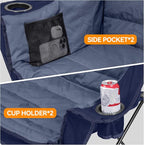 3 Person Camping Chairs Folding Double Camping Chair Portable Oversized Loveseat Padded Camp Chair Heavy Duty Camping Couch for Adults Outdoor Lawn with Two Cup Holders and Carry Bag Blue