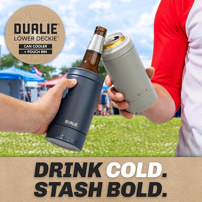 DUALIE Lower Deckie - Insulated 12 oz Can Cooler with Pouch Container - Universal Drink Holder with Built-in Pouch Bin - Choose Your Color
