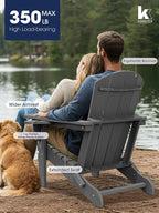 KINGYES Folding Adirondack Chair Set of 4, Dual Cup Holders & All-Weather HDPE, Wood-Like Patio Chair for Backyard, Camping, Pool & Fire Pit, Grey