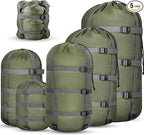 5 Pack Compression Stuff Sack 5 Assorted Size Sleeping Bag Stuff Sack Ultralight Sleeping Bag Cover Space Saving Gear for Travel Outdoor Camping Hiking Backpacking