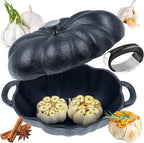Garlic Roaster, Pre-Seasoned Cast Iron Garlic Roaster Oven Baker and Garlic Presses Set for Kitchen, Pumpkin Soup Pot Casserole, BBQ Grill Garlic Roasted Baker Tool for Outdoor BBQ Camping